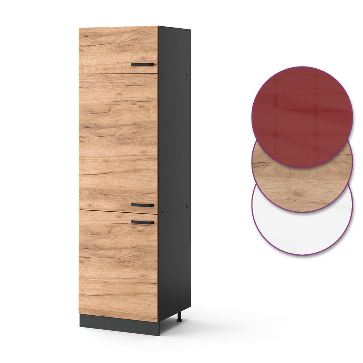 KÜHLUMBAUSCHRANK R-Line Goldkraft Eiche 60 cm - Honigeiche/Anthrazit, Holzwerkstoff (60/206.8/57.2cm) - Vicco