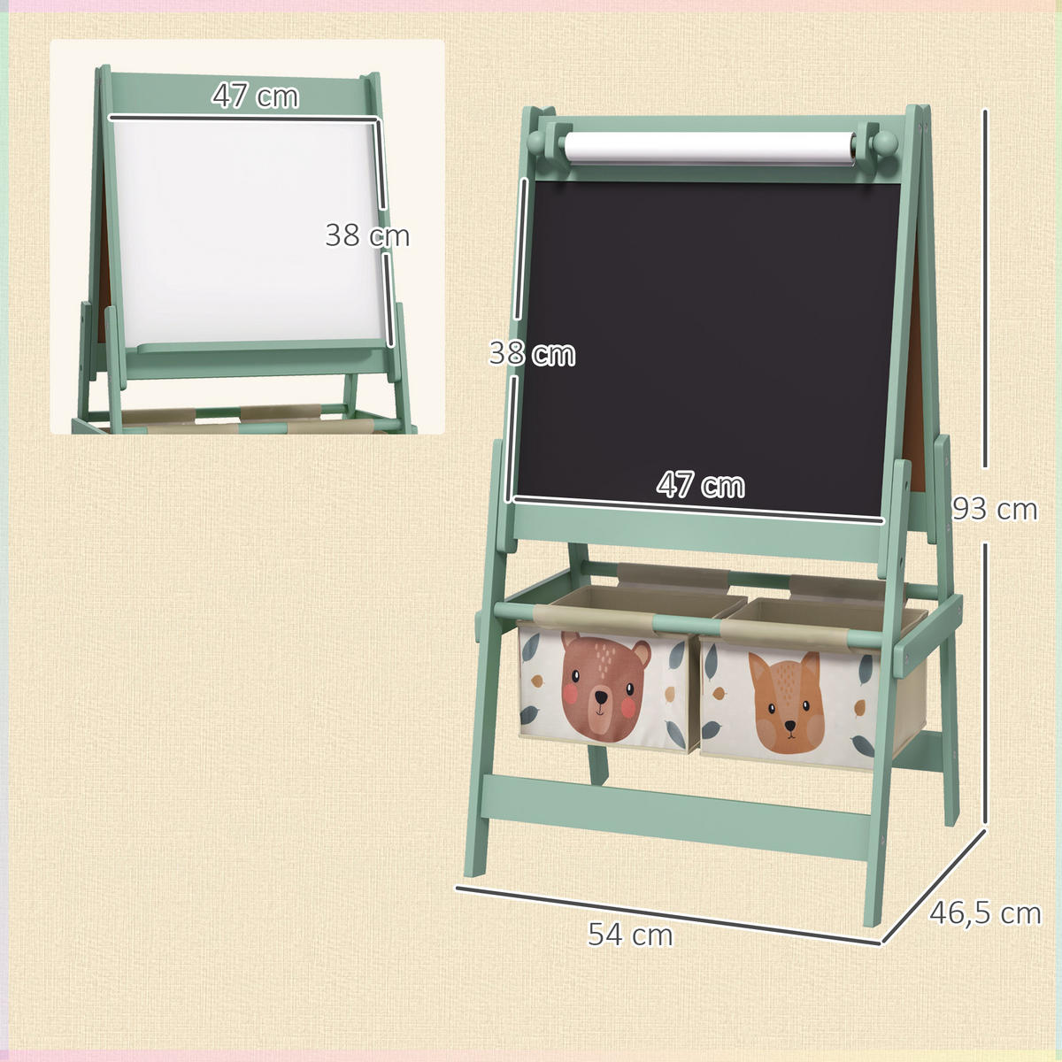 KINDERSTANDTAFEL mit Aufbewahrungskörbe - Grün, Holzwerkstoff (46.5/93/54cm) - AIYAPLAY