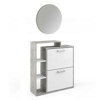 SCHUHKIPPER Orlando Beton 2 Teile, mit Spiegel - Weiß/Grau, Holzwerkstoff (80/90/25cm) - Vicco