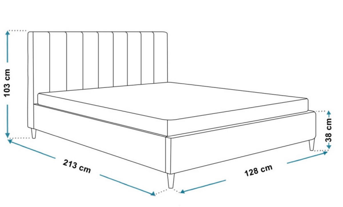 BETT Blau LUXO 2 Gepolstert Holzbeine 120x200 cm - Blau/Schwarz, Textil (120/200cm) - Sepro Meble