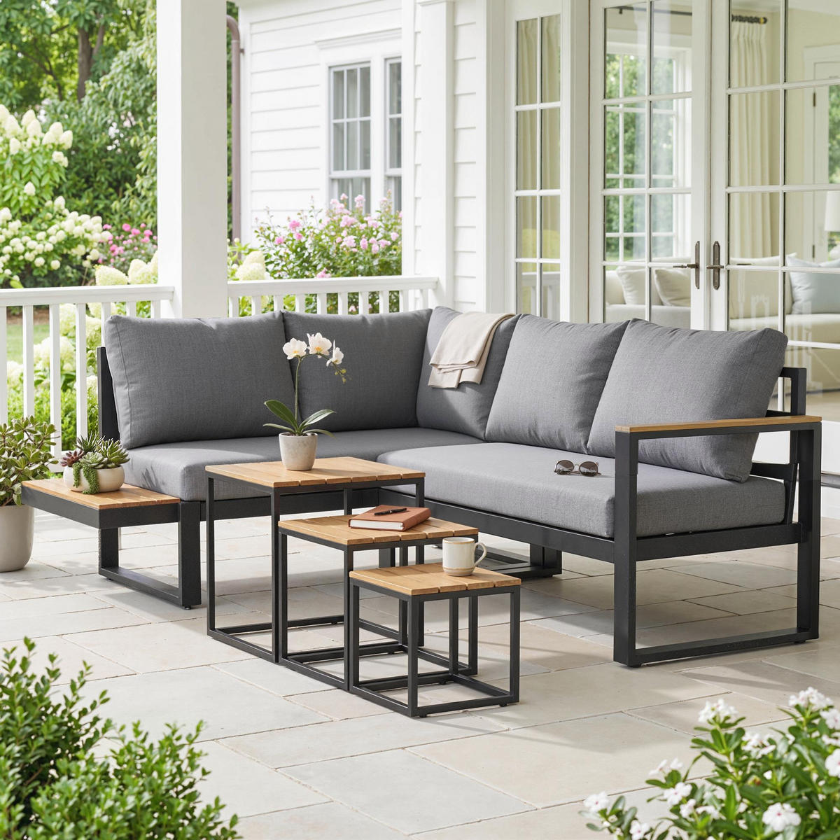 GARTENSET 5-teilig Dunkelgrau 148.0/61.0/71.5 cm - Dunkelgrau, Metall