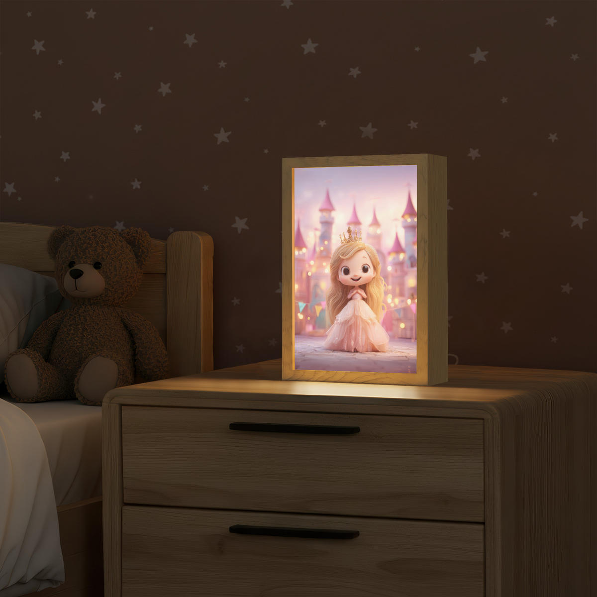 NÁSTĚNNÁ LAMPA Princezna - Růžová - Zámek 20x30 cm - růžová, kompozitní dřevo (20/30/8cm) - OnlyWow
