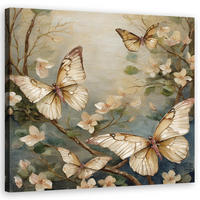 WANDBILD schmetterling blumen aquarell - Beige, Textil (50/50cm) - Feeby