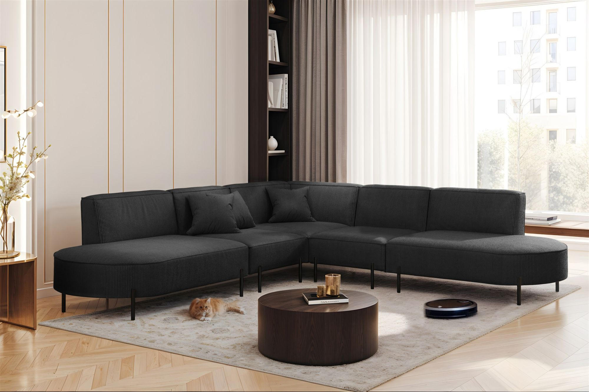 ECKSOFA Valencia - Anthrazit, Holzwerkstoff/Textil (303/303cm) - Fun Möbel