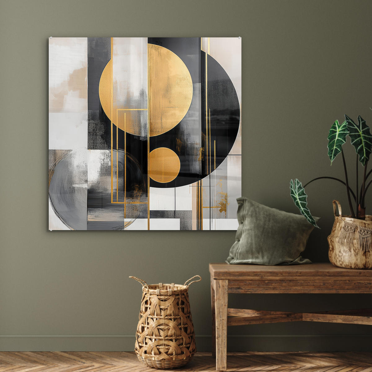 ACRYLGLASBILD Abstrakt - Gold - Silber - Formen - Ästhetisch - Modern 90x90 cm - Goldfarben, Glas (90/90cm) - MuchoWow