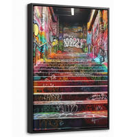 LEINWAND Bilder mit Rahmen - Treppe - Graffiti - Farben - Kunst - 20x30 - Multicolor, Textil (20/30cm) - MuchoWow
