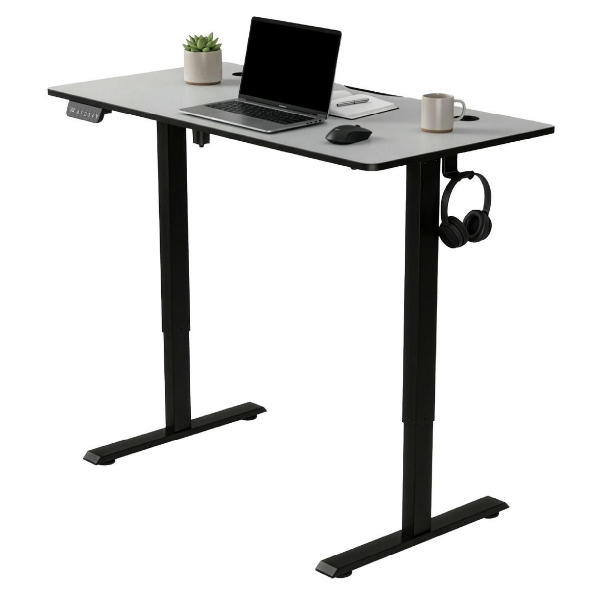 SCHREIBTISCH Office Stand schwarz 120x60 cm höhenverstellbar - Schwarz, Holz (60/120/117cm) - Juskys