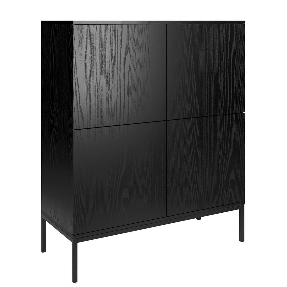 KOMMODE Induro Schwarz, Viertürig mit Metal Beine - Schwarz, Holzwerkstoff/Metall (100/120/41cm) - Bettso