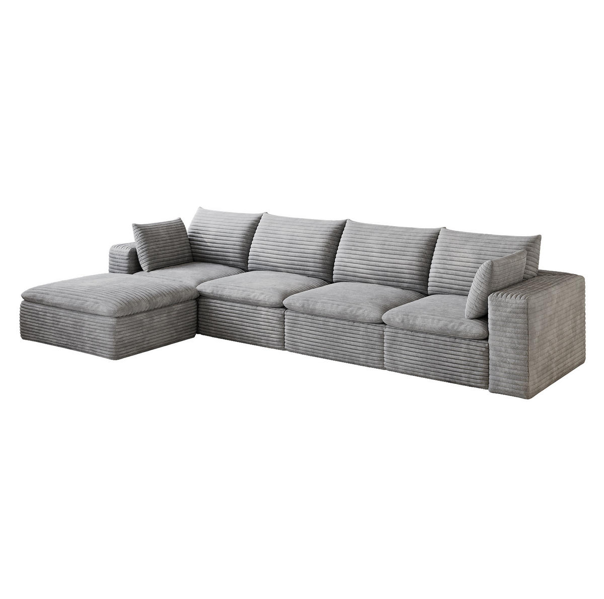 ECKSOFA aus Stoff 340 cm Grau modular, mit abnehmbarer Polsterung und Schaumstoffkern - Grau, Textil (340/160cm) - Modfu