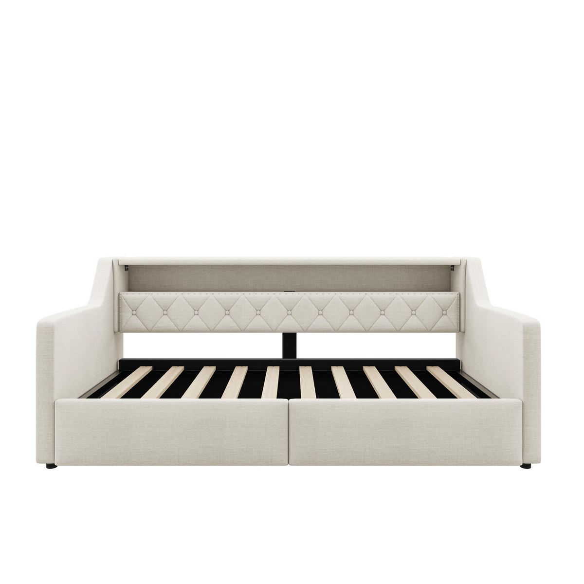 TAGESBETT 90/200 cm mit LED und Hydraulik-Stauraum, DE-42017, in Beige - Beige, Holzwerkstoff (90/200cm) - ComfortXL