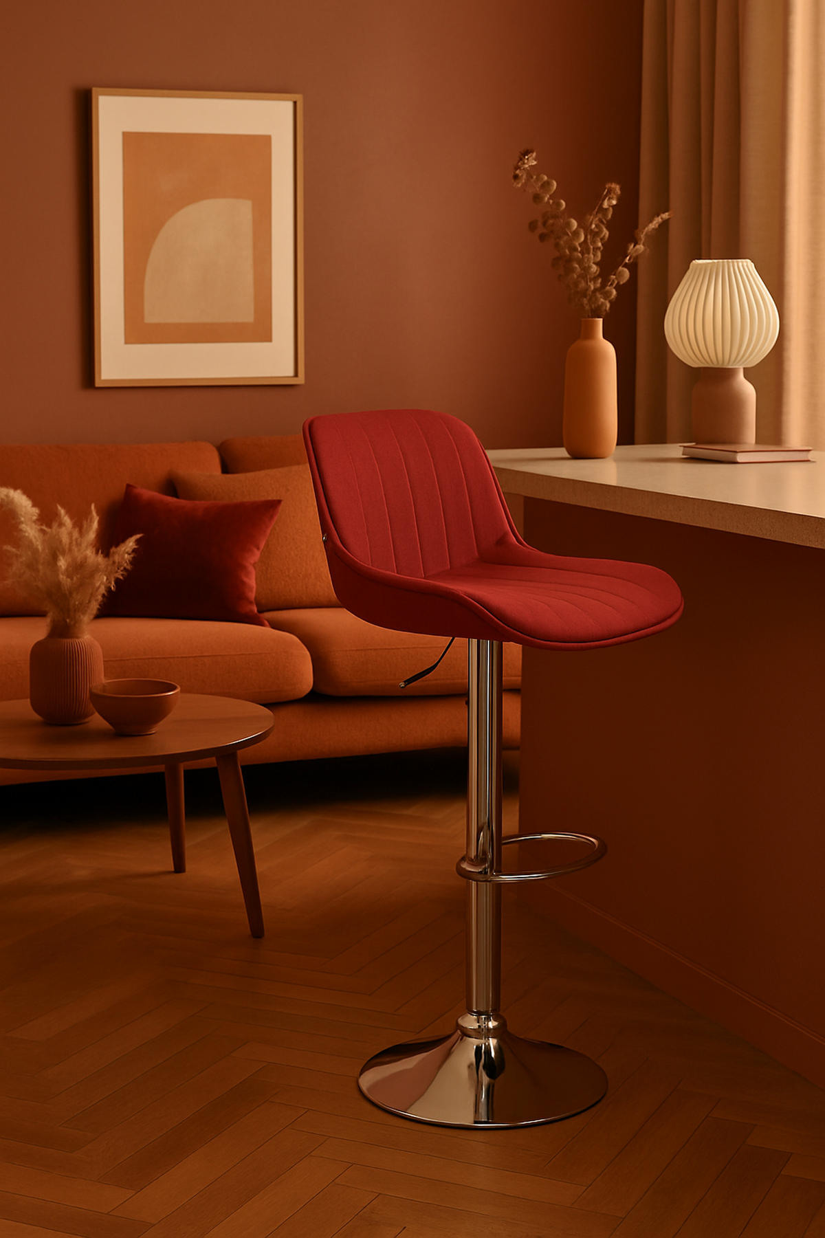 BARHOCKER 2er Set Lentos Stoff chrom rot - Chromfarben/Rot, Textil/Metall (50/108/50cm) - TPFLiving