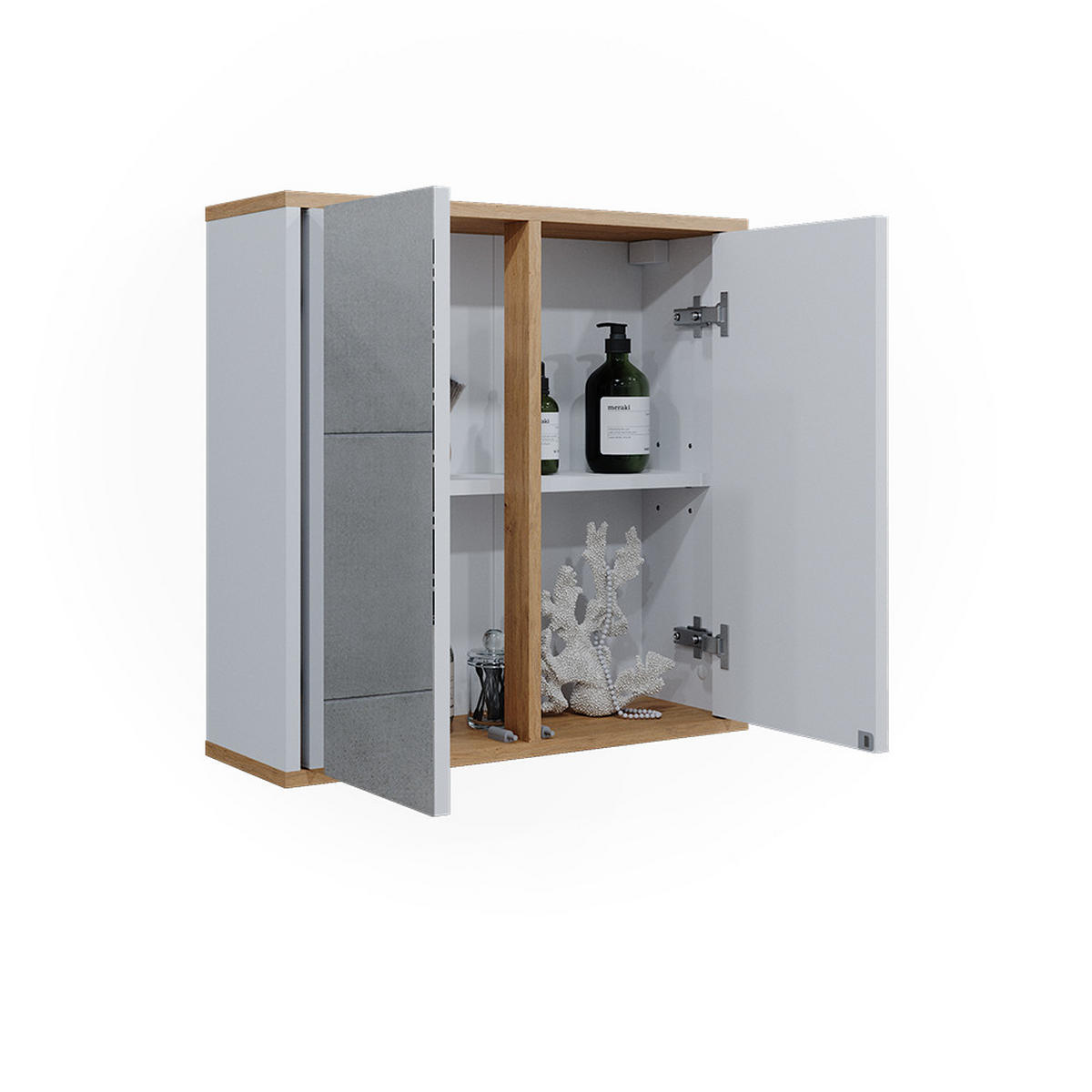 BADSPIEGELSCHRANK Didi Weiß/Artisan 60 x 60 cm mit zwei Spiegeltüren - Weiß/Eiche Artisan, Holzwerkstoff (60/60/20cm) - Vicco