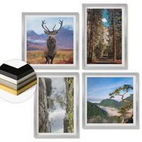 WANDBILDER 4er Set - 50x50 cm & 40x60 cm Silberner Rahmen - Straße Wald Berge Hirsch Natur - Silberfarben, Kunststoff (50/50cm) - ArtPrintCave