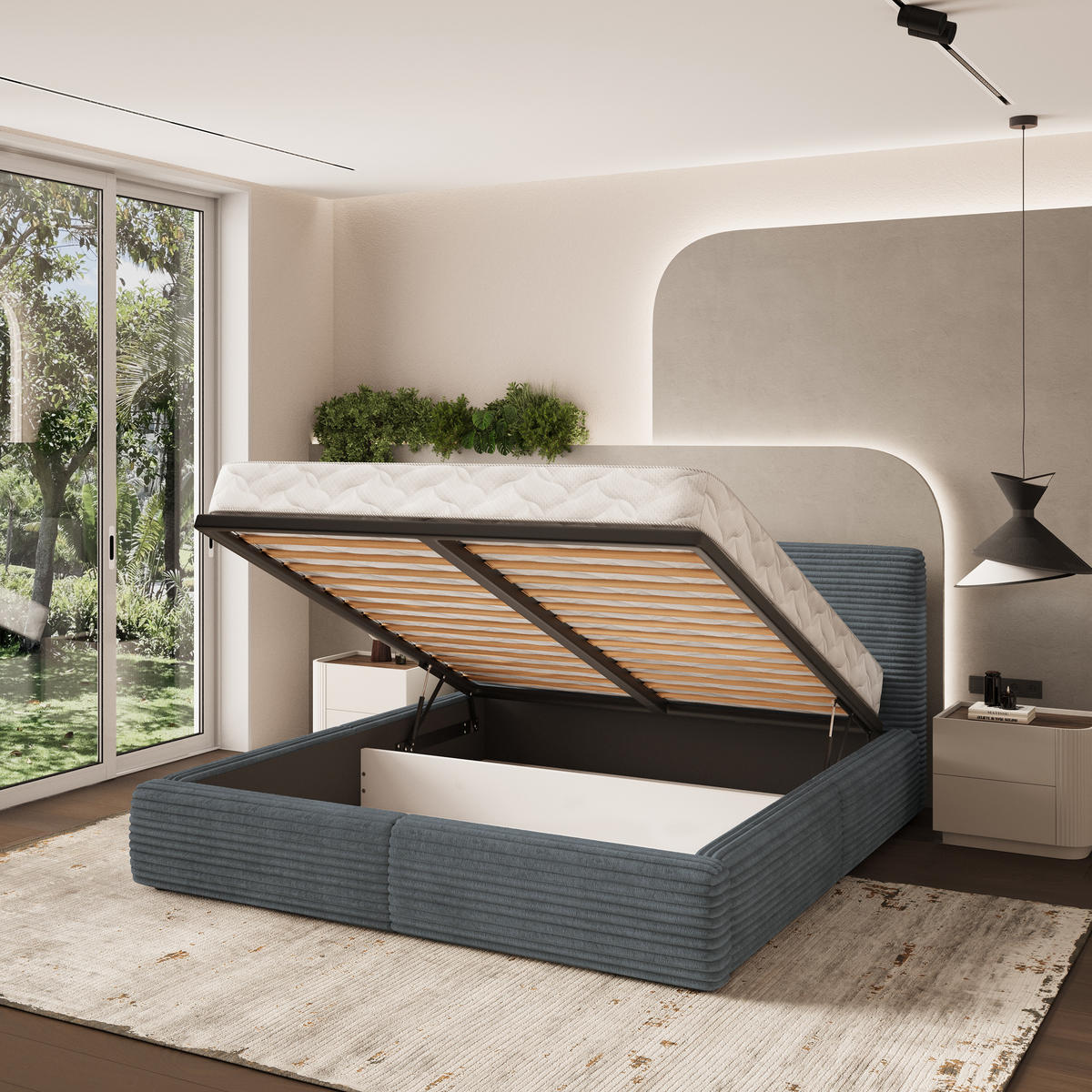 POLSTERBETT FELURO 140x200 cm mit Bettkästen - Grau - Grau, Holz (140/200cm) - MASSENO