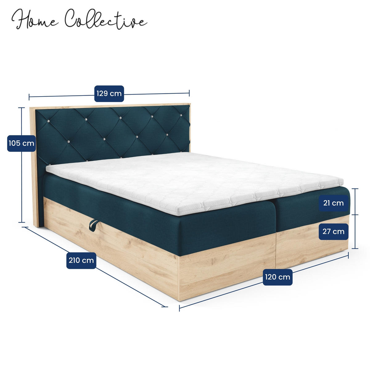 BOXBETT Holzoptik Sonoma Eiche mit Topper 120x200 cm Blaugrün - Blau, Textil (120/200cm) - Home Collective