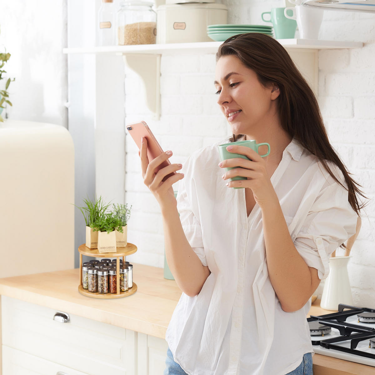 DREHREGAL - Hellbraun, Holz (24.5/19.5/24.5cm) - Relaxdays