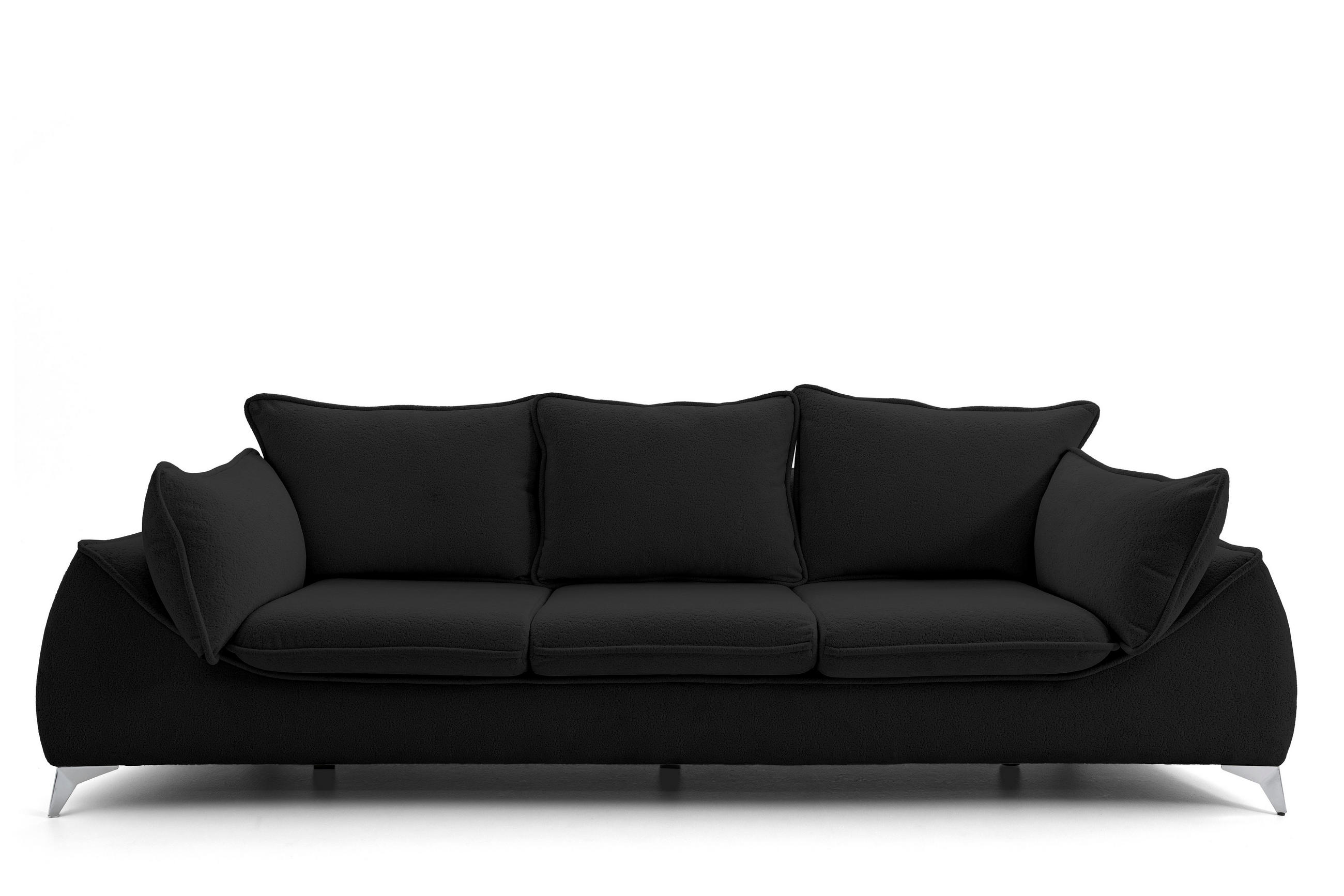 3-SITZER Sofa MELANI 252 cm Velours Schwarz - Chromfarben/Schwarz, Holz/Textil (252/90/88cm) - Muffo