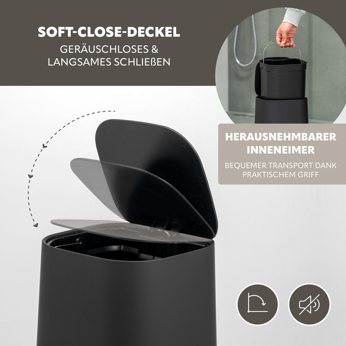 BAD-ACCESSOIRES-SET VALONA 2tlg., schwarz, Kunststoff - Schwarz, Kunststoff (21/25.5/21cm) - eluno