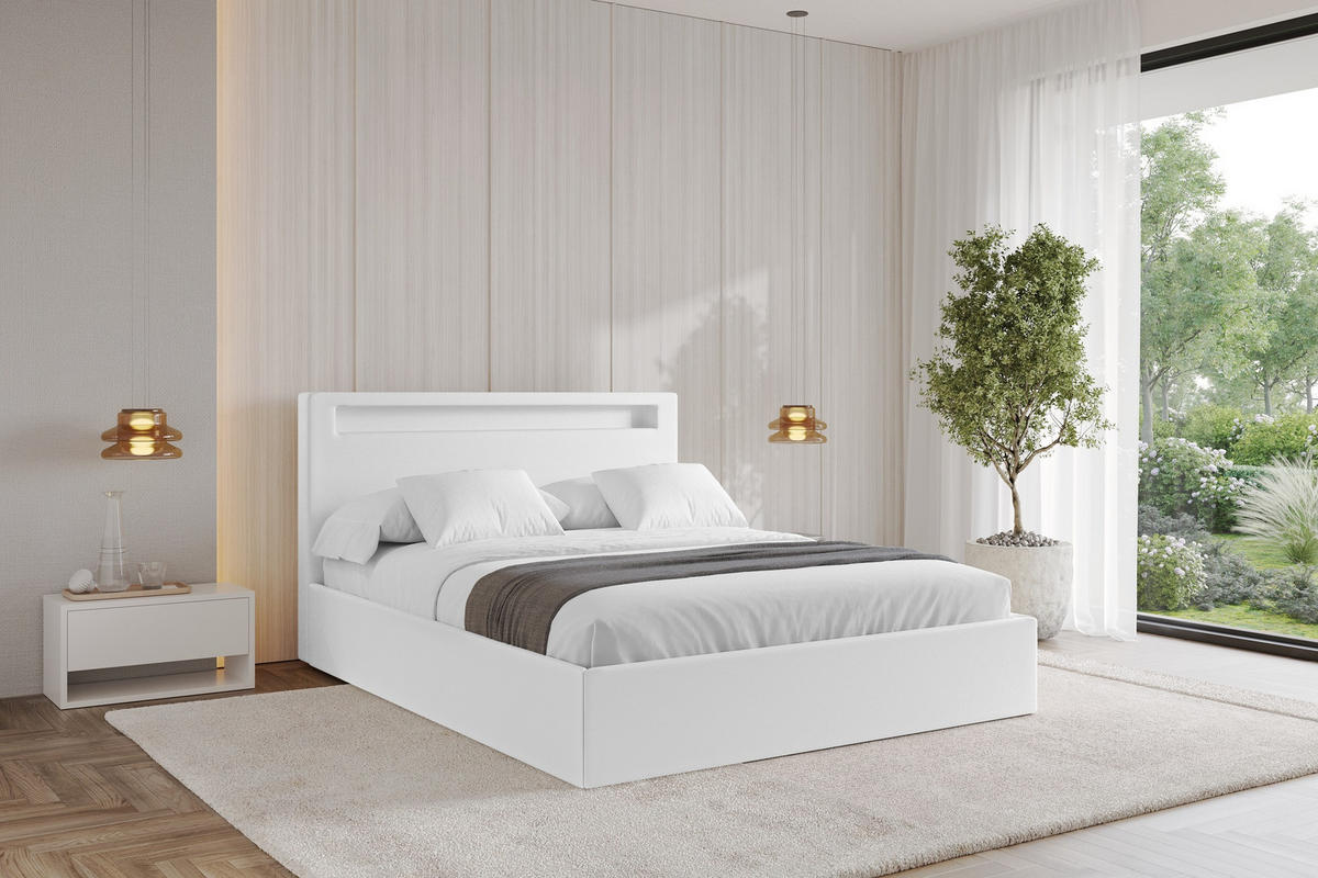 POLSTERBETT mit Bettkasten und Lattenrost, Boxbett ohne Matratze - GOLA 180x200 Weiß - Weiß Hochglanz, Holzwerkstoff/Textil (180/200cm) - ALTDECOR
