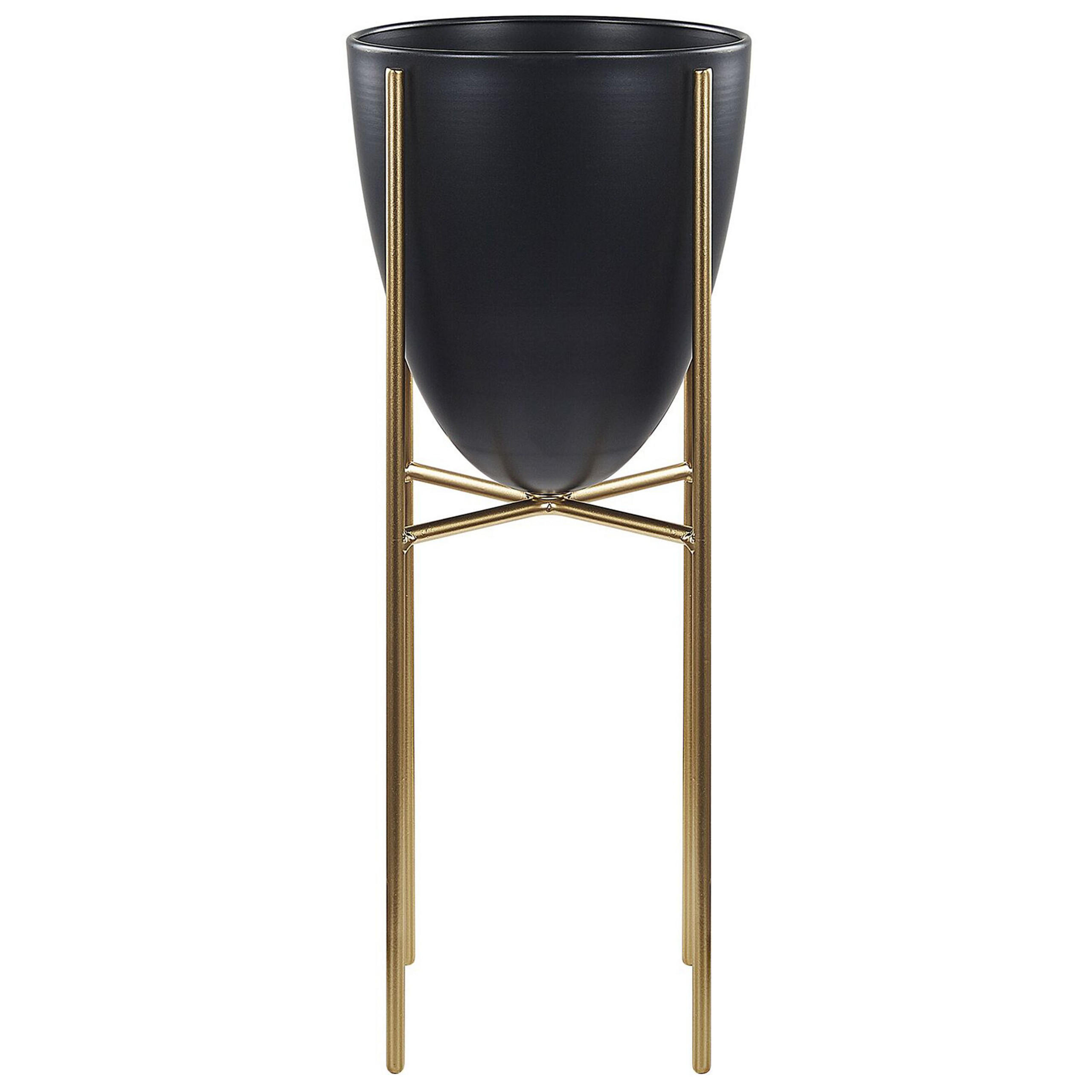 PFLANZENSTÄNDER Metall schwarz/gold 41 cm Lefki - Goldfarben/Schwarz, Metall (41cm) - Beliani