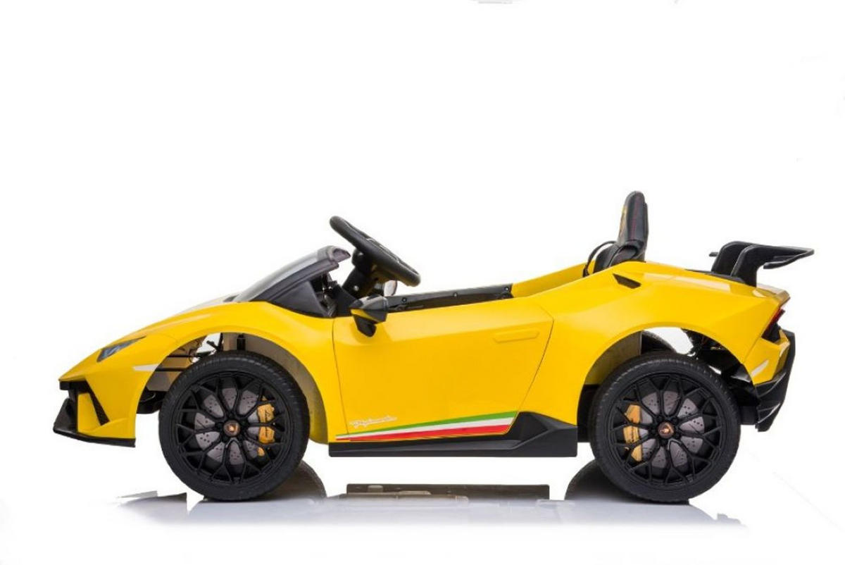 KINDER ELEKTROAUTO Lamborghini Huracan gelb EVA-Reifen, Kunstledersitz, lizenziert, Fernbedienung, Bluetooth - Gelb, Kunststoff (117/64/47cm) - Es-Toys