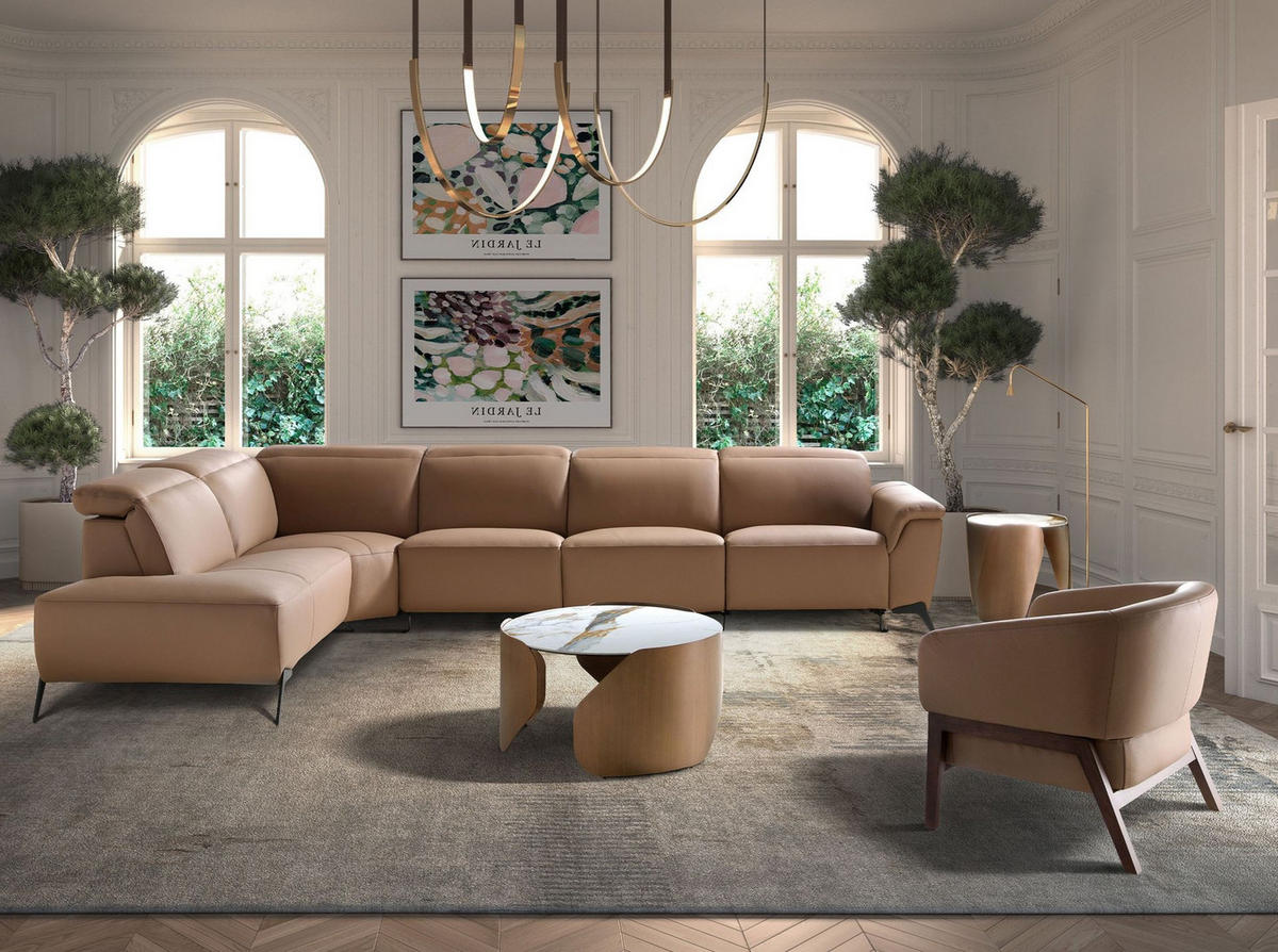 ECKSOFA Modulares Relax-Chaiselongue-Sofa links aus braunem Leder 376/240/104cm - Schwarz/Braun, Leder/Holz (357/233cm) - ANGEL CERDA