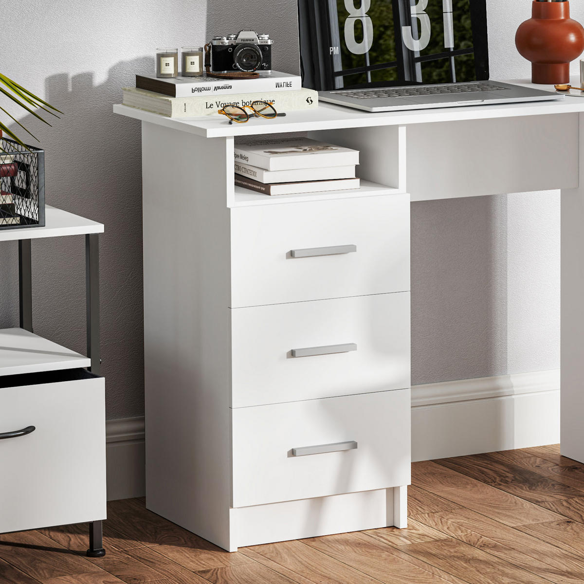 SCHREIBTISCH DE-14945 3 Schubladen & offenes Regal Weiß - Weiß, Holzwerkstoff (100/40/75cm) - ComfortXL