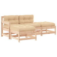 GARTEN-LOUNGE-SET 4-teilig Mit Kissen Massivholz - Beige/Braun, Holz - vidaXL