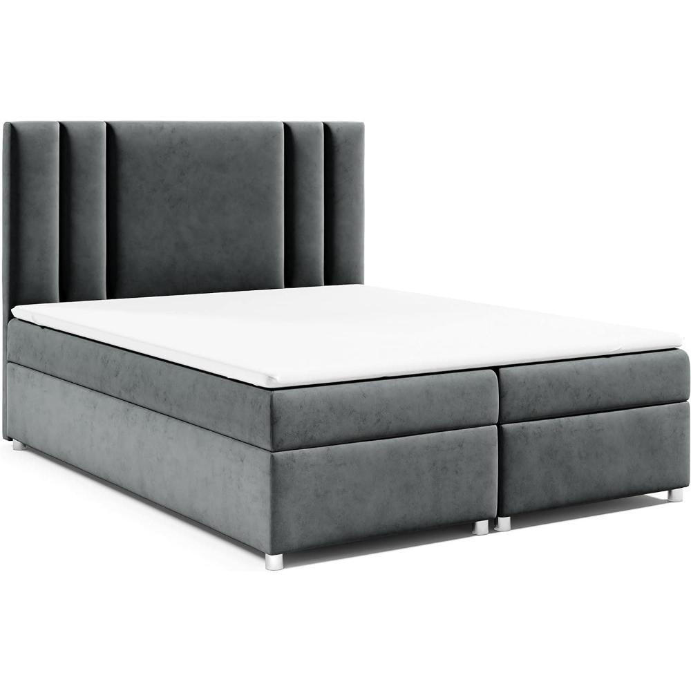 BOXBETT mit Bettkasten Trinity K-8 Bonellfederkern inkl. Topper - Graphitfarben, Holz/Holzwerkstoff (160/200cm) - Best For Home