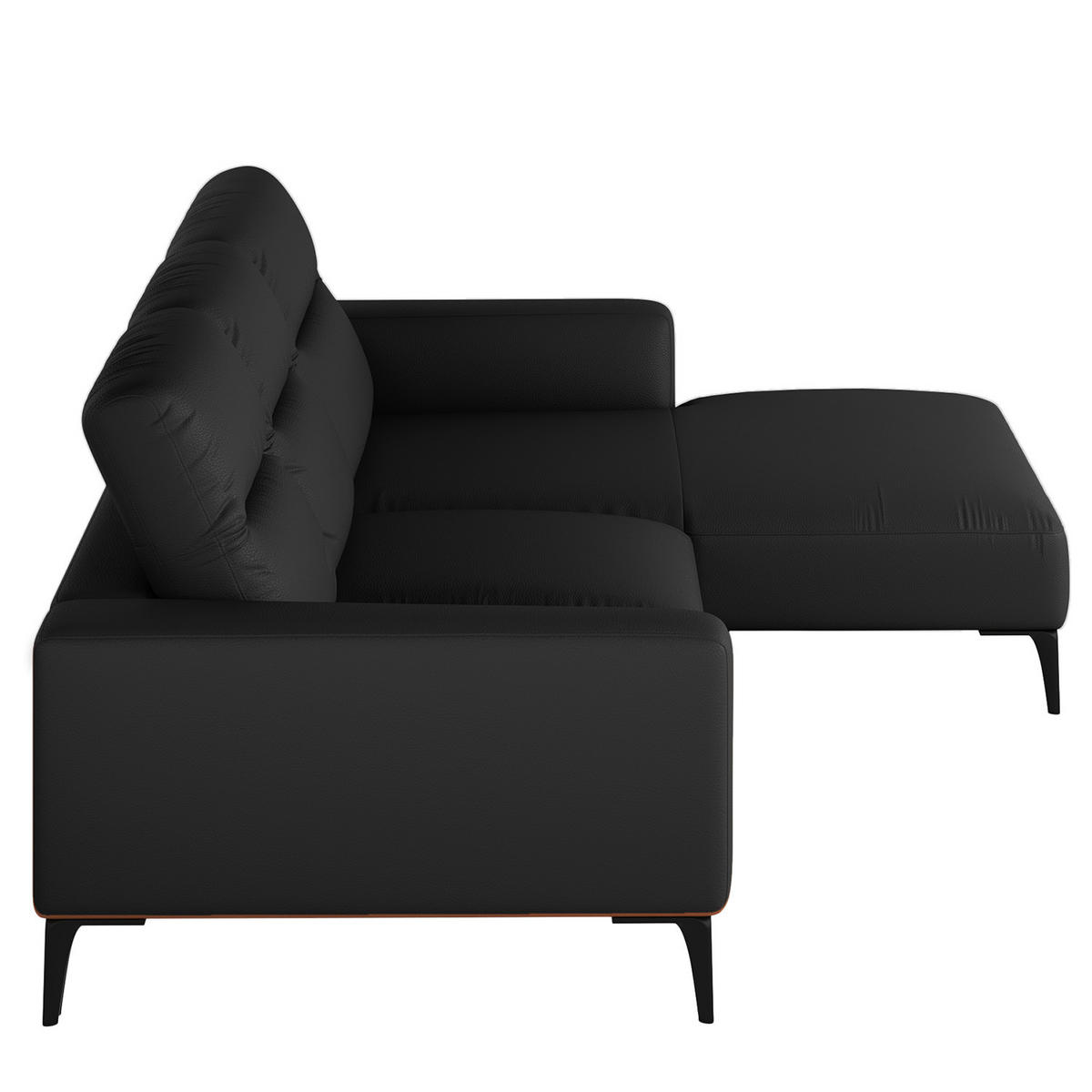 ECKSOFA mit Longchair - Schwarz, Leder/Metall (265/180cm) - home24