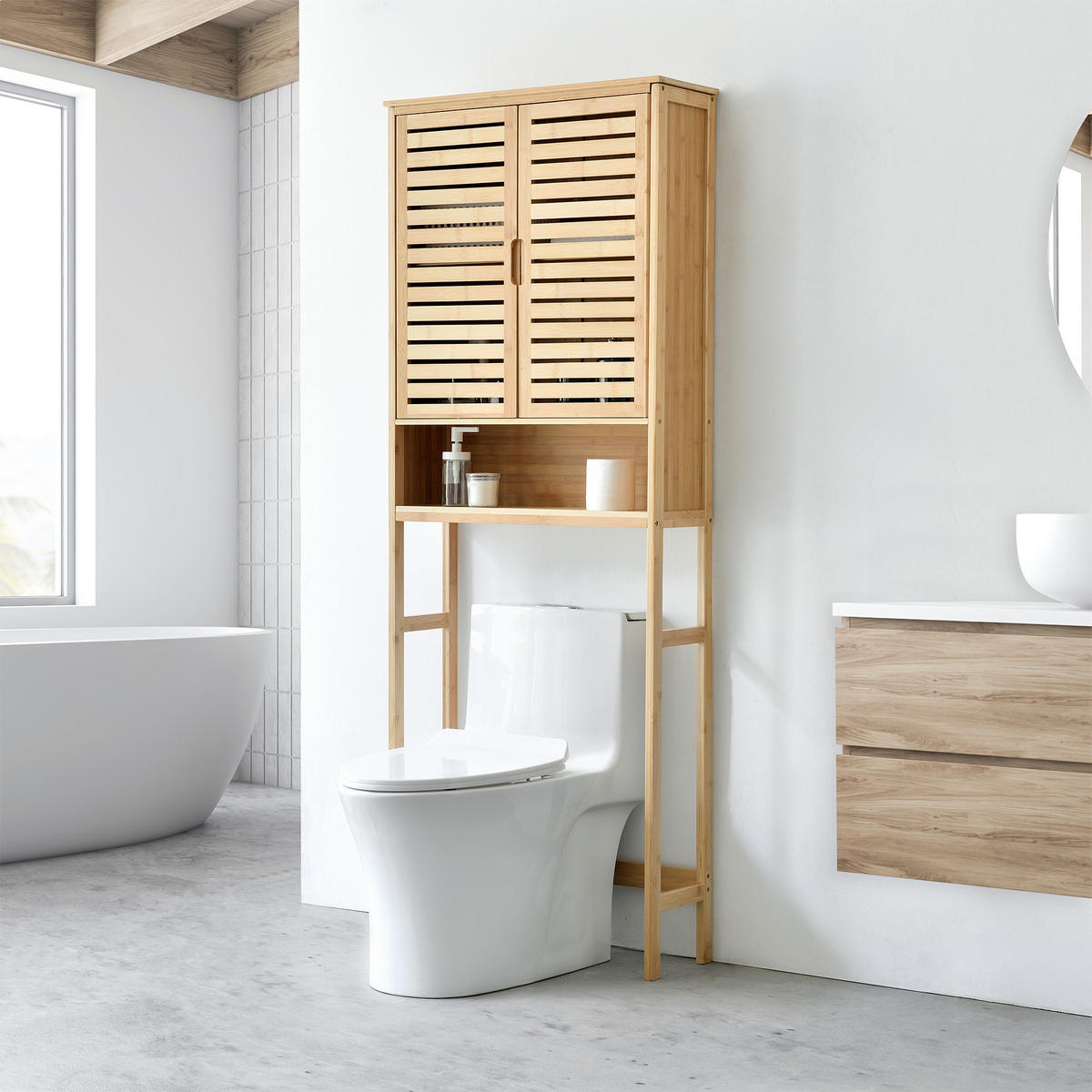 TOILETTENSCHRANK Geta - Naturfarben, Holz (66/170/23cm) - [en.casa]