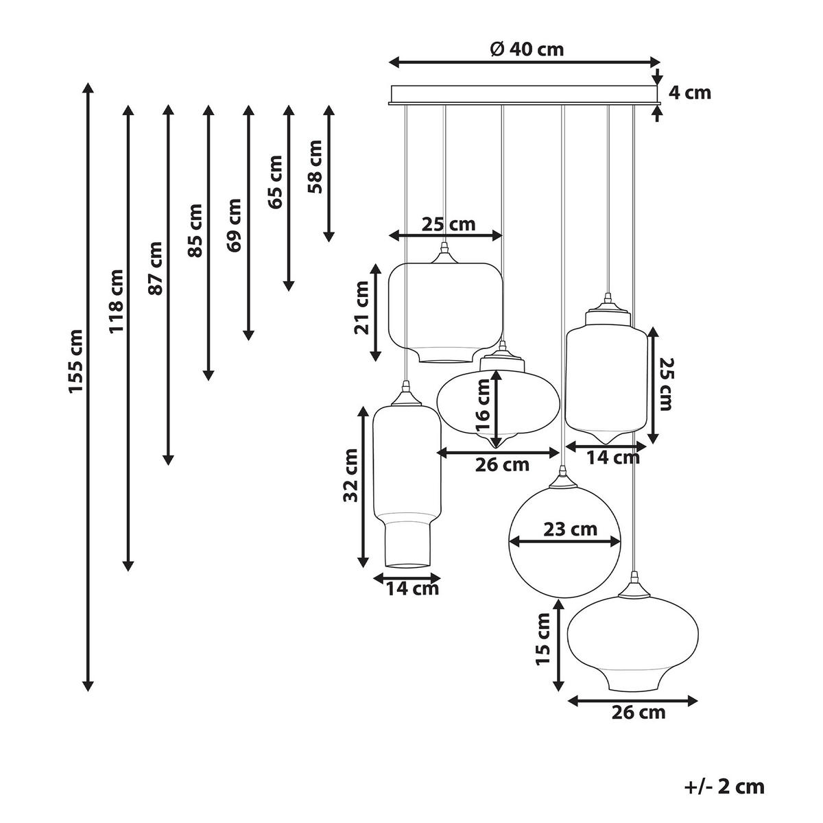 HÄNGELEUCHTE Bemboka 26/40/155 cm - Transparent, Glas (26/40/155cm) - Beliani