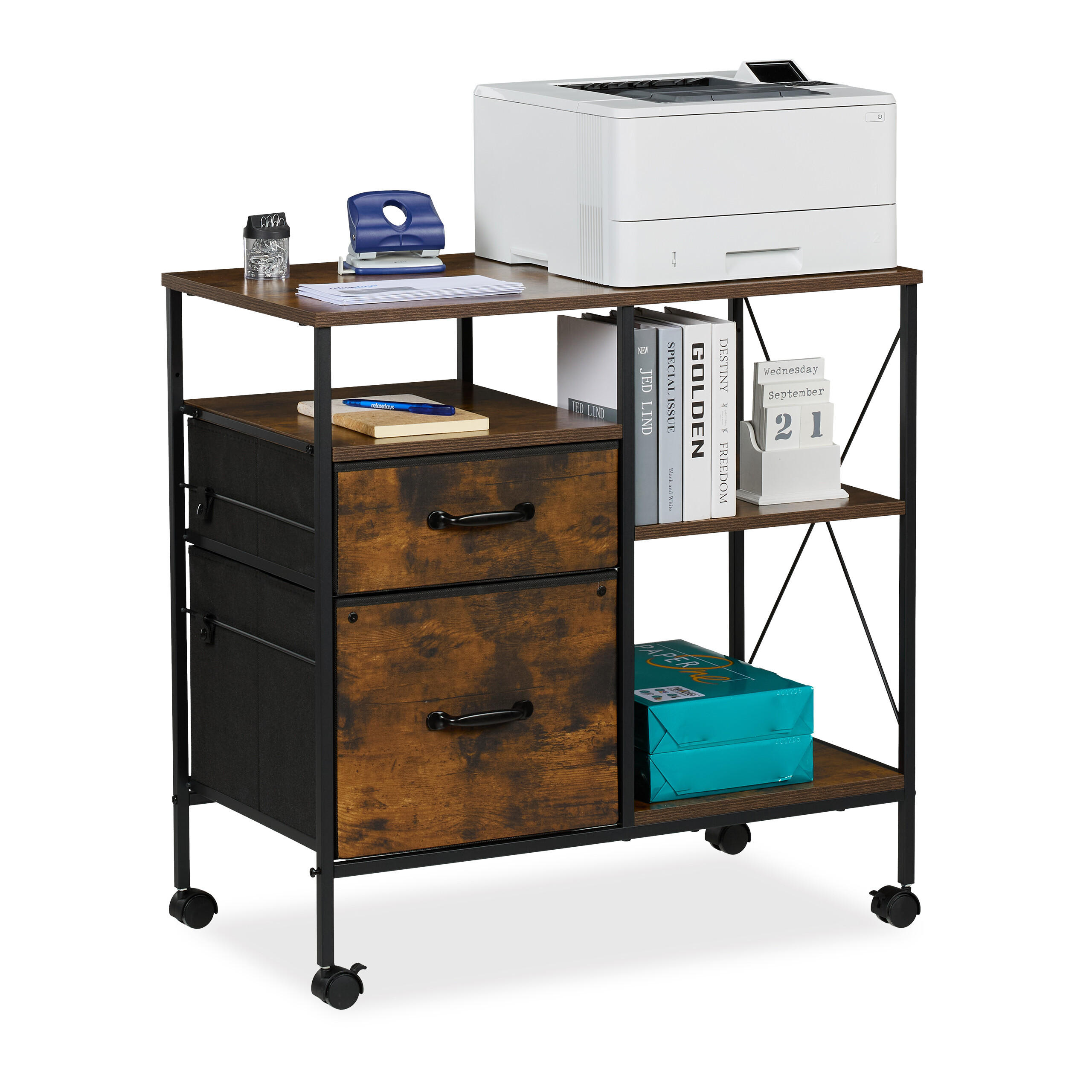 ROLLCONTAINER - Braun, Holzwerkstoff/Kunststoff (76.5/75.5/40cm) - Relaxdays