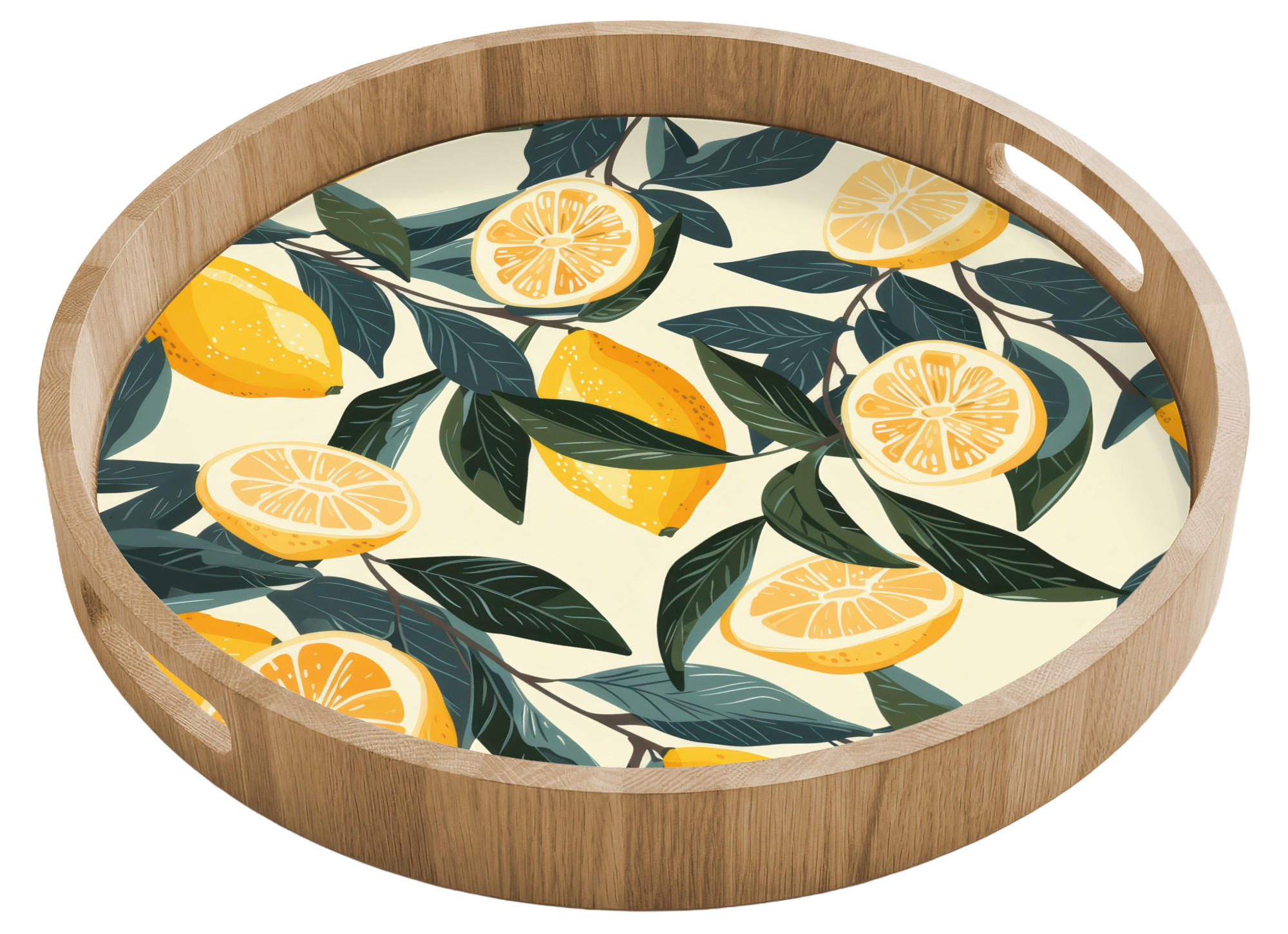 TABLETT Zitronen - Früchte - Blätter - Gelb - Grün - Beige 40x40 cm - Gelb, Holz (40/5/5cm) - OnlyWow