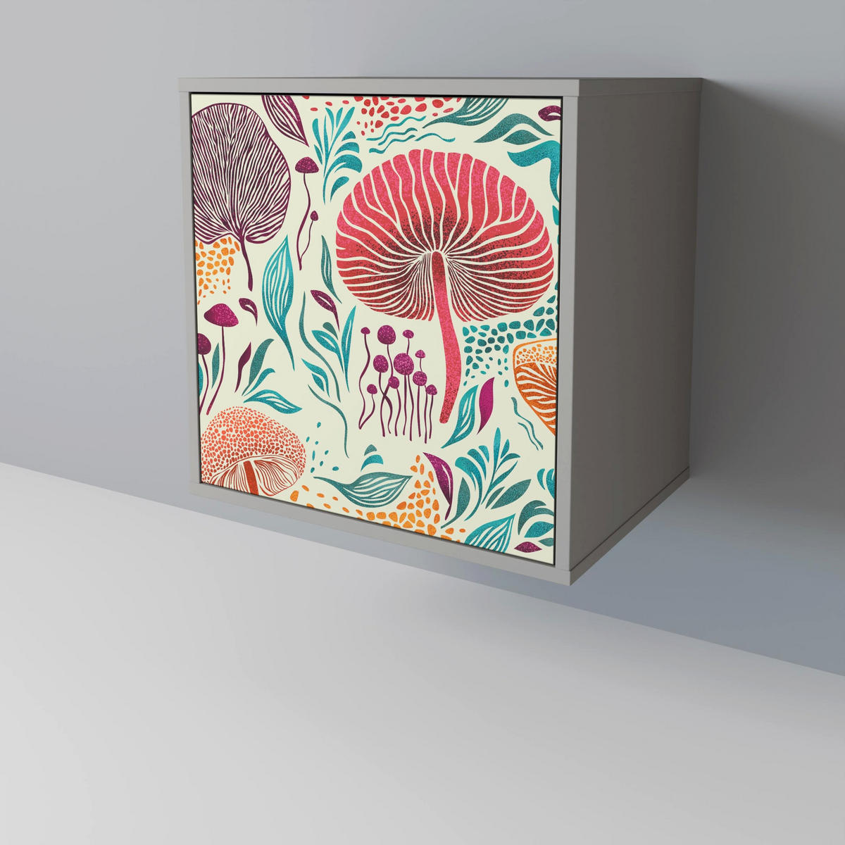 SIDEBOARD FUNGUS FANTASY, Grau, 57,5x42x75,5 cm, Goldfarbene Metallfüße - Goldfarben/Multicolor, Holzwerkstoff/Metall (57.5/75.5/42cm) - SpaceRebels