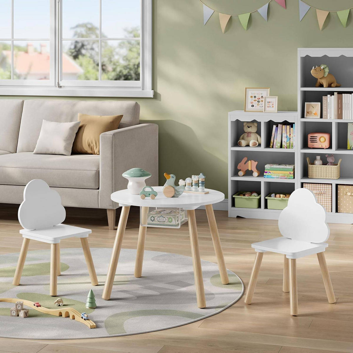 KINDERSITZGRUPPE runder Tisch, Weiß - Naturfarben/Weiß, Holz/Holzwerkstoff (52/44/52cm) - Woltu