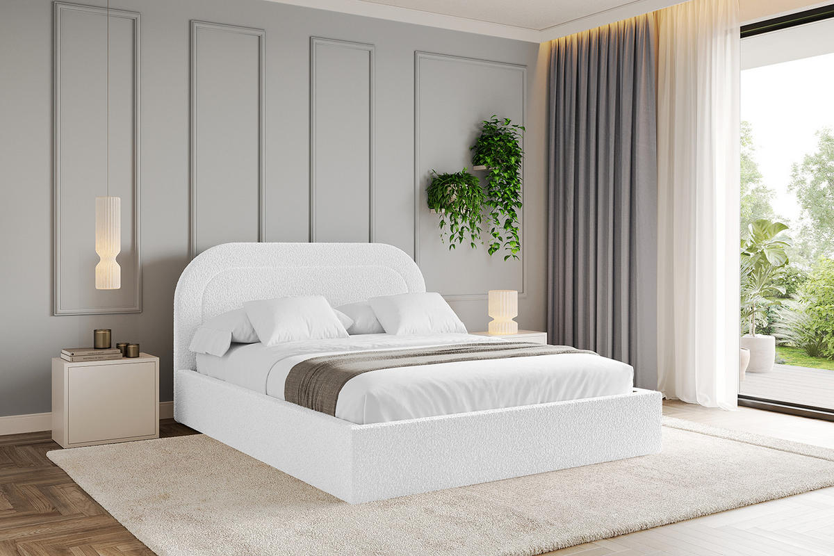 POLSTERBETT mit Bettkasten und Lattenrost, Bett mit Matratze H3/H4 - LERAY 180x200 Weiß - Weiß, Holzwerkstoff/Textil (180/200cm) - ALTDECOR