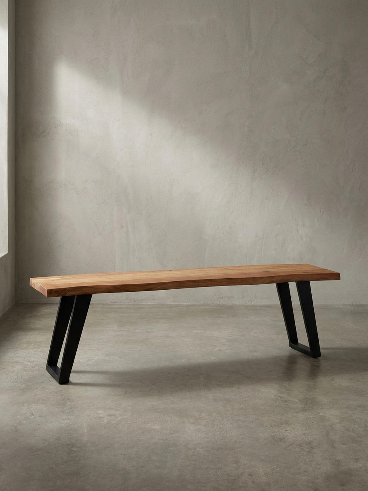 ESSZIMMERBANK Massivholz Metall Baumkante U-Beine, Akazie 180x40x46 cm - Schwarz/Braun, Holz/Metall (180/46/40cm) - KADIMA DESIGN