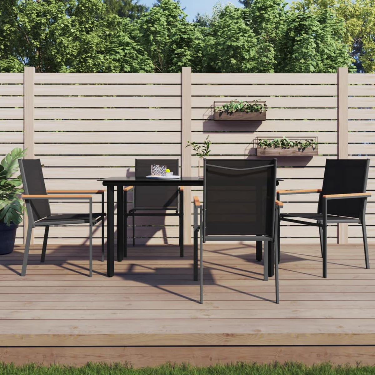GARTENSTÜHLE 4er Set Schwarz 55/61.5/90 Cm Textilene Und Stahl - Schwarz, Metall (55/90/61.5cm) - vidaXL