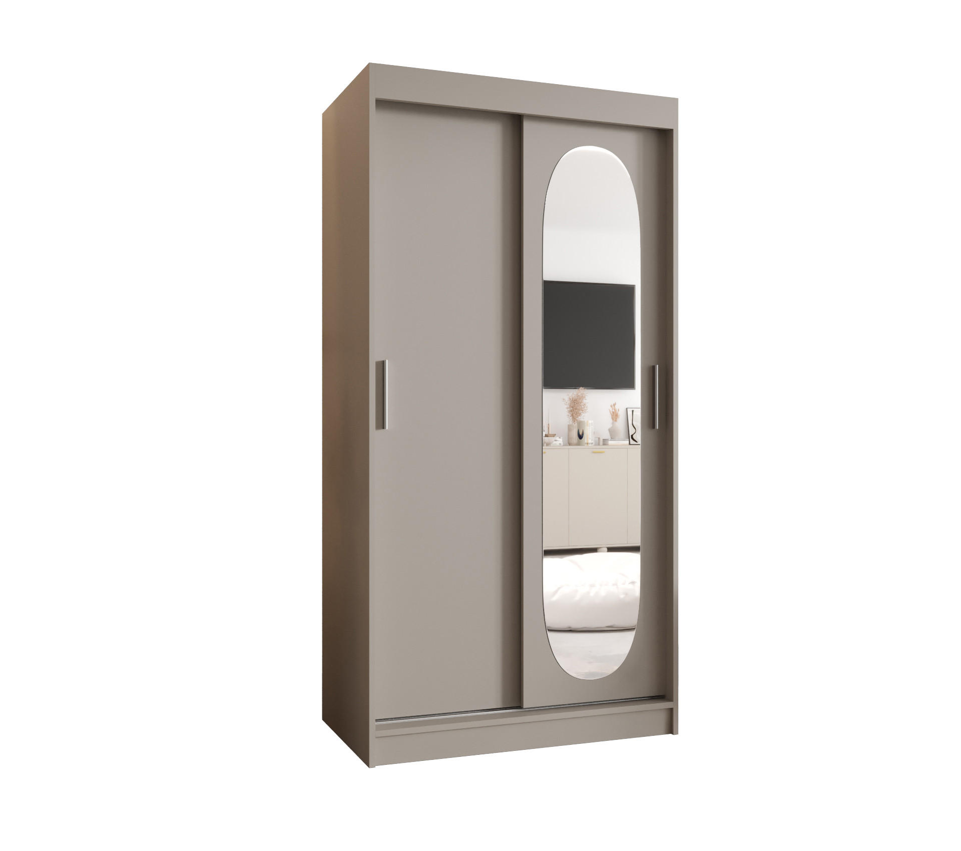 SCHWEBETÜRENSCHRANK 200/100/62 2-türig - Kaschmir/Silberfarben, Holz (100/200/62cm) - MÖBEL KRYSPOL