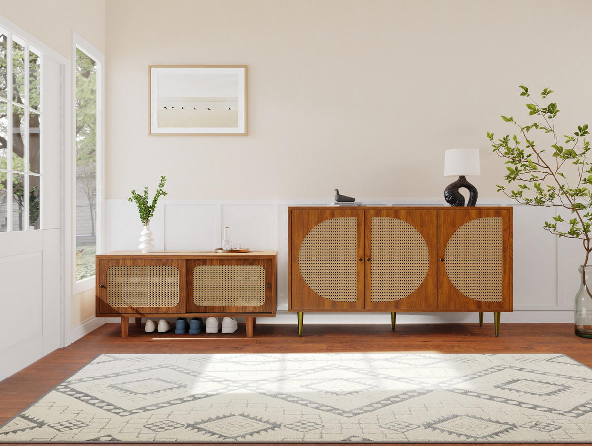 SCHUHSCHRANK-SET 2-teilig (Rattan-Kommode und Schuhschrank), 104/40/48 cm (Standardmaß), Rattan/Spanplatte, Walnuss - Walnussfarben, Holzwerkstoff (40/48/104cm) - Redom