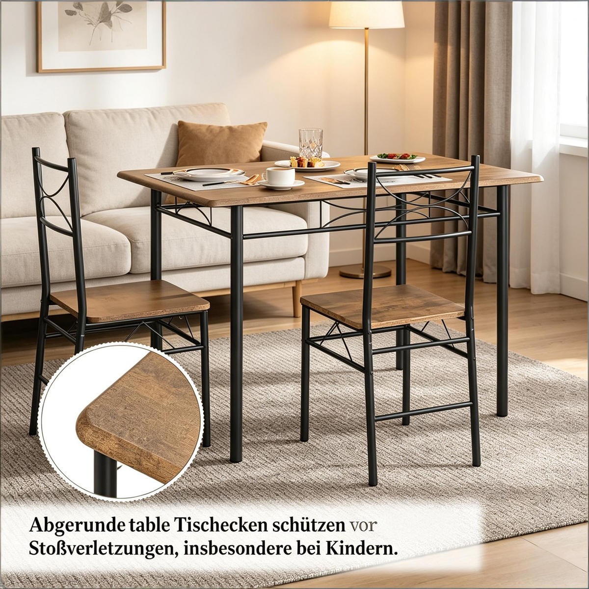 ESSGRUPPE DE-39311 110/70 cm Tisch mit 4 Stühlen Schwarz - Schwarz, Metall (110/76/70cm) - ComfortXL