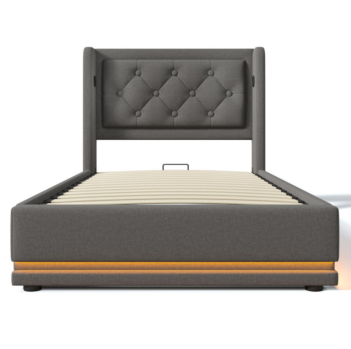 POLSTERBETT 90/200 cm Grau aus Baumwolle mit Stauraum, LED und USB-/Type-C - Grau, Textil (90/200cm) - Flora Grace
