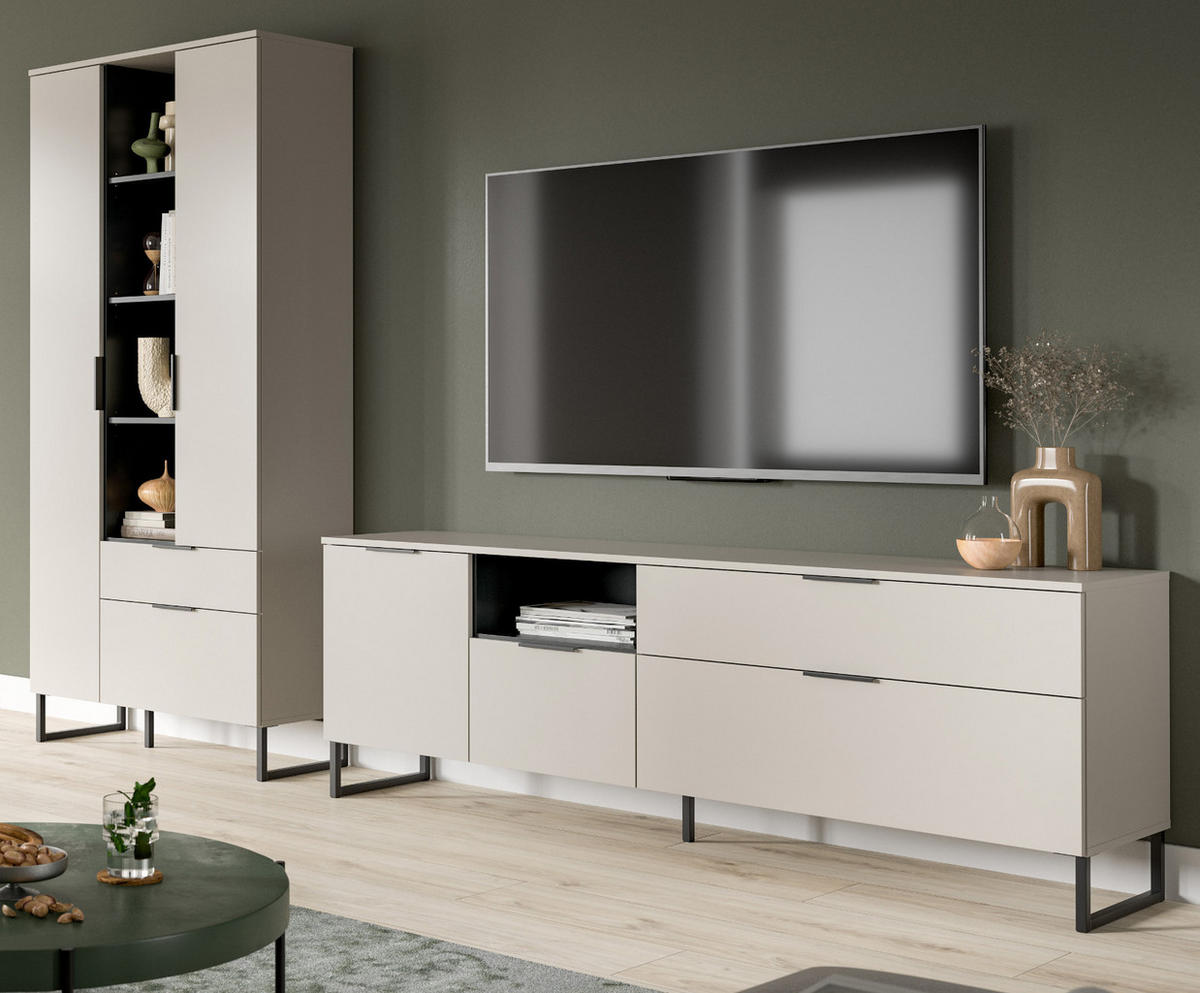 WOHNWAND kaschmir, schwarz 290 cm, Wohnkombination mit Soft-Close - Kaschmir/Schwarz, Holzwerkstoff/Kunststoff (290/192/41cm) - Inn.Furn