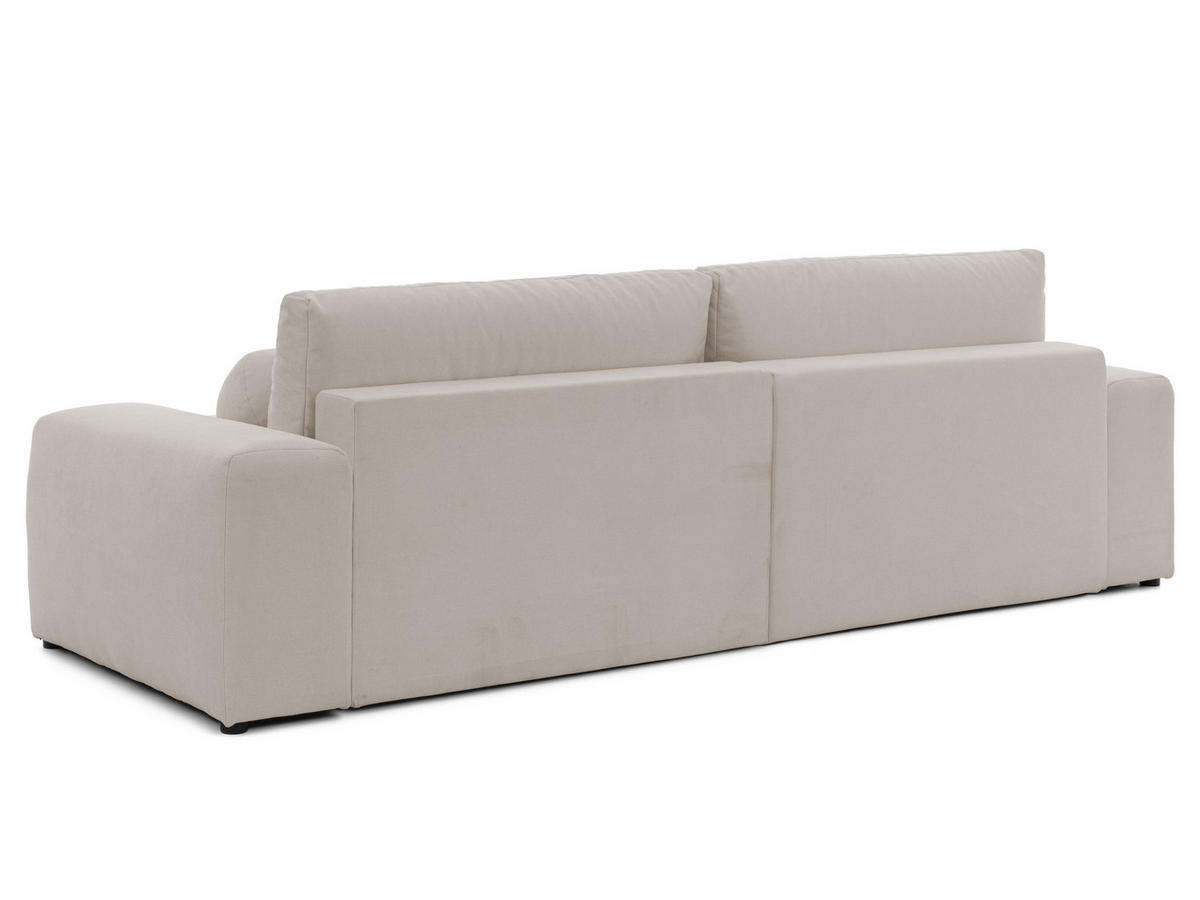 ECKSOFA Puffy mit Schlaffunktion und Bettkasten - besonders weich und puffig aus Beige Webstoff - Ottomane rechts - Beige/Schwarz, Holz/Kunststoff (266/138cm) - S-Style Möbel