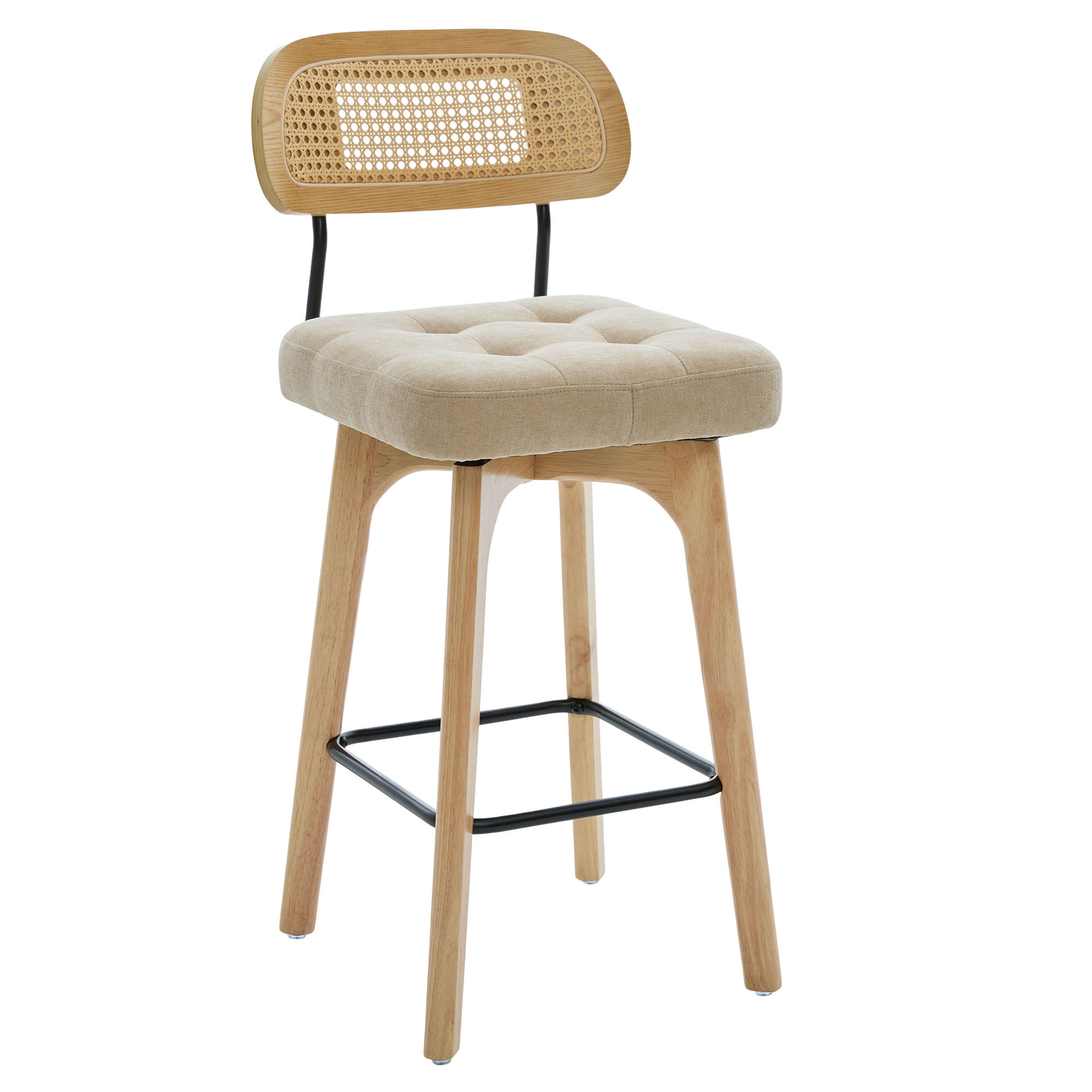 BARHOCKER 2er Set, 360° drehbar, Wiener Geflecht/Chenille, 67,5cm Sitzhöhe, Khaki - Wildeiche/Hellbraun, Holz/Textil (44/96/51cm) - LVHOM