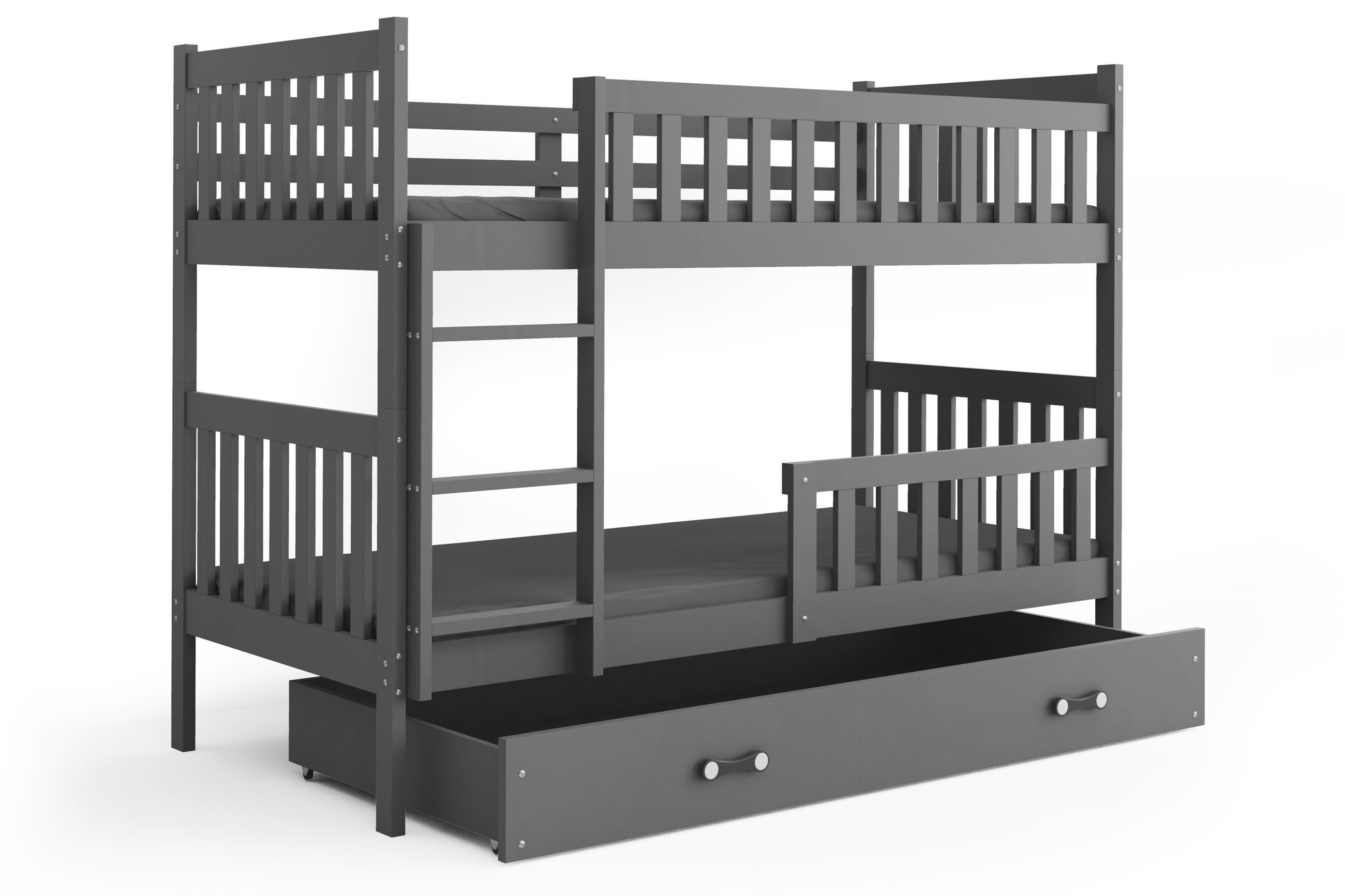 ETAGENBETT 90x200 in Grau mit Lattenrost – Kinderbett mit Schublade & Rausfallschutz JAKOB - Weiß/Grau, Holz (90/200cm) - Interbeds
