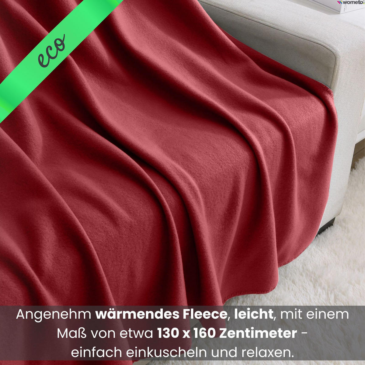 FLEECEDECKE eco-line dunkelrot 130/160 cm aus 100% recyceltem Material Kettelrand Anti-Pilling - Bordeaux, Textil (130/160cm) - wometo