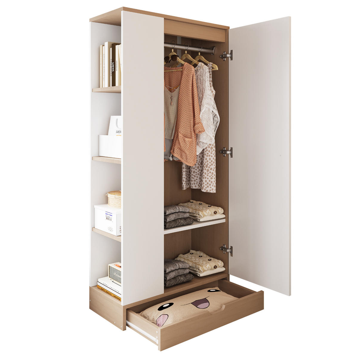 KLEIDERSCHRANK 70x40x170cm 1 Tür Einlegeböden Natur Weiß - Multicolor, Holz (70/170/40cm) - FLIEKS