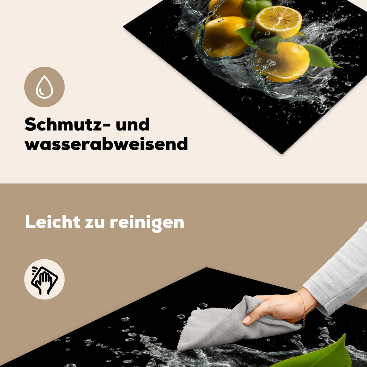 HERDABDECKPLATTE Zitrone - Obst - Gelb - Schwarz 65x52 cm - Gelb, Kunststoff (65/52/0.2cm) - MuchoWow